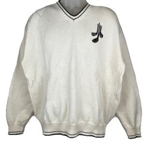 Vintage Pinnacle Men’s XL Cream V Neck Golf Sweater 100% Cotton Argyle‎ Knit